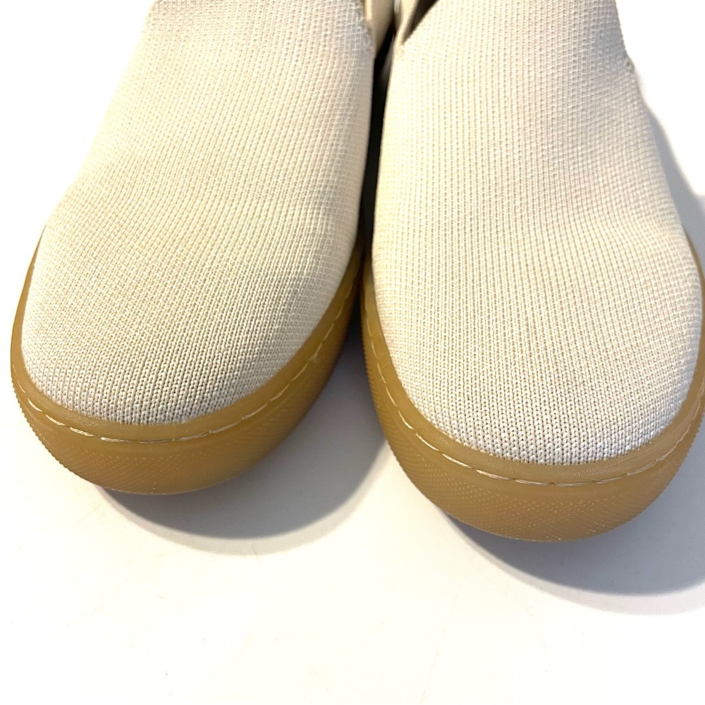 Rothy's Cream Slip-On Sneakers with Tan Sole and Blue Trim - Picture 3 of 6